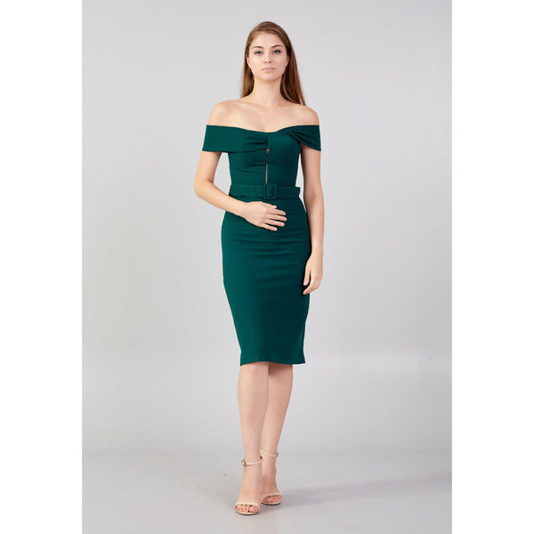 Robe moulante mi-longue vert