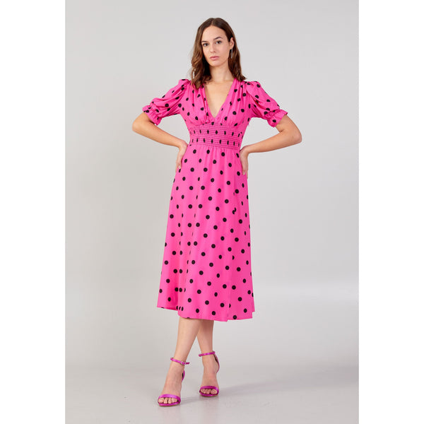 Robe col V rose et noire Mila